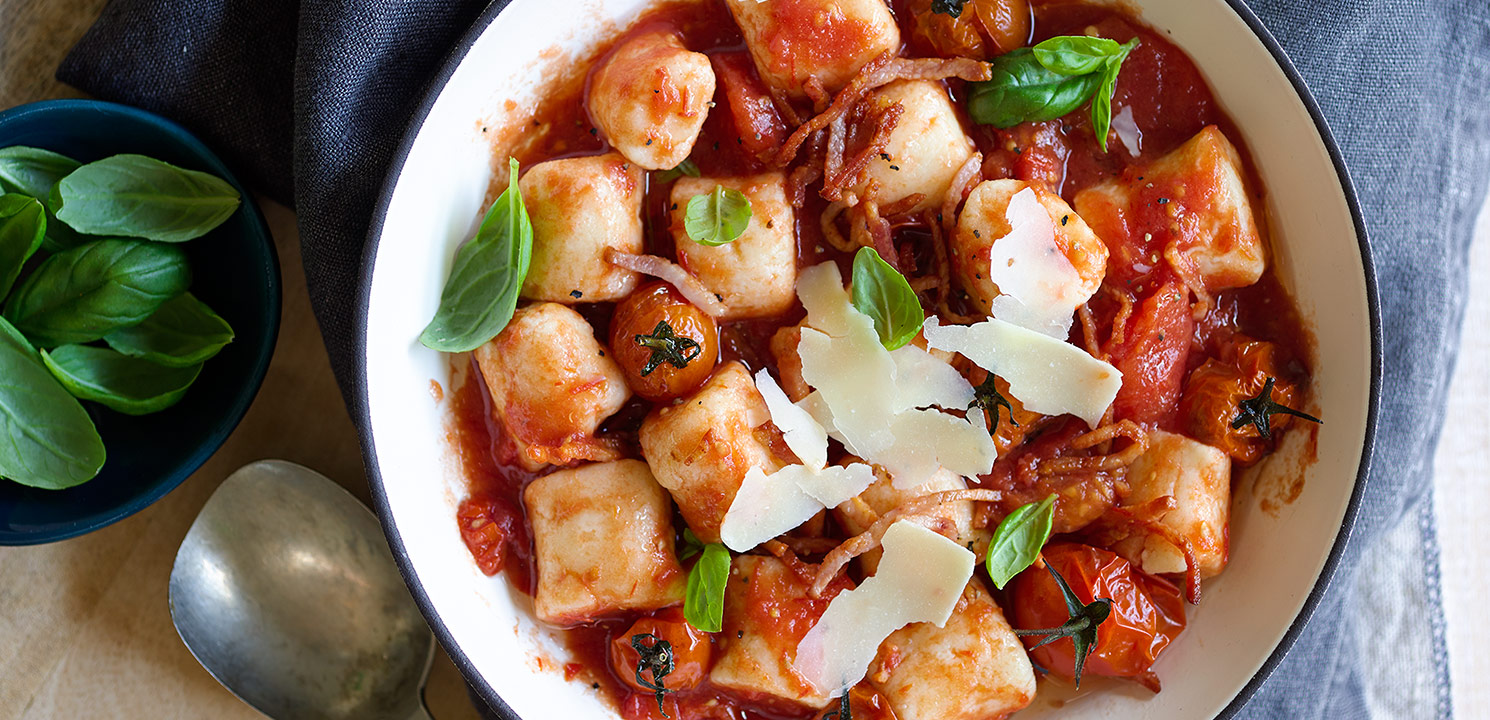 Ricotta Gnocchi with Bacon, Roast Tomato & Basil