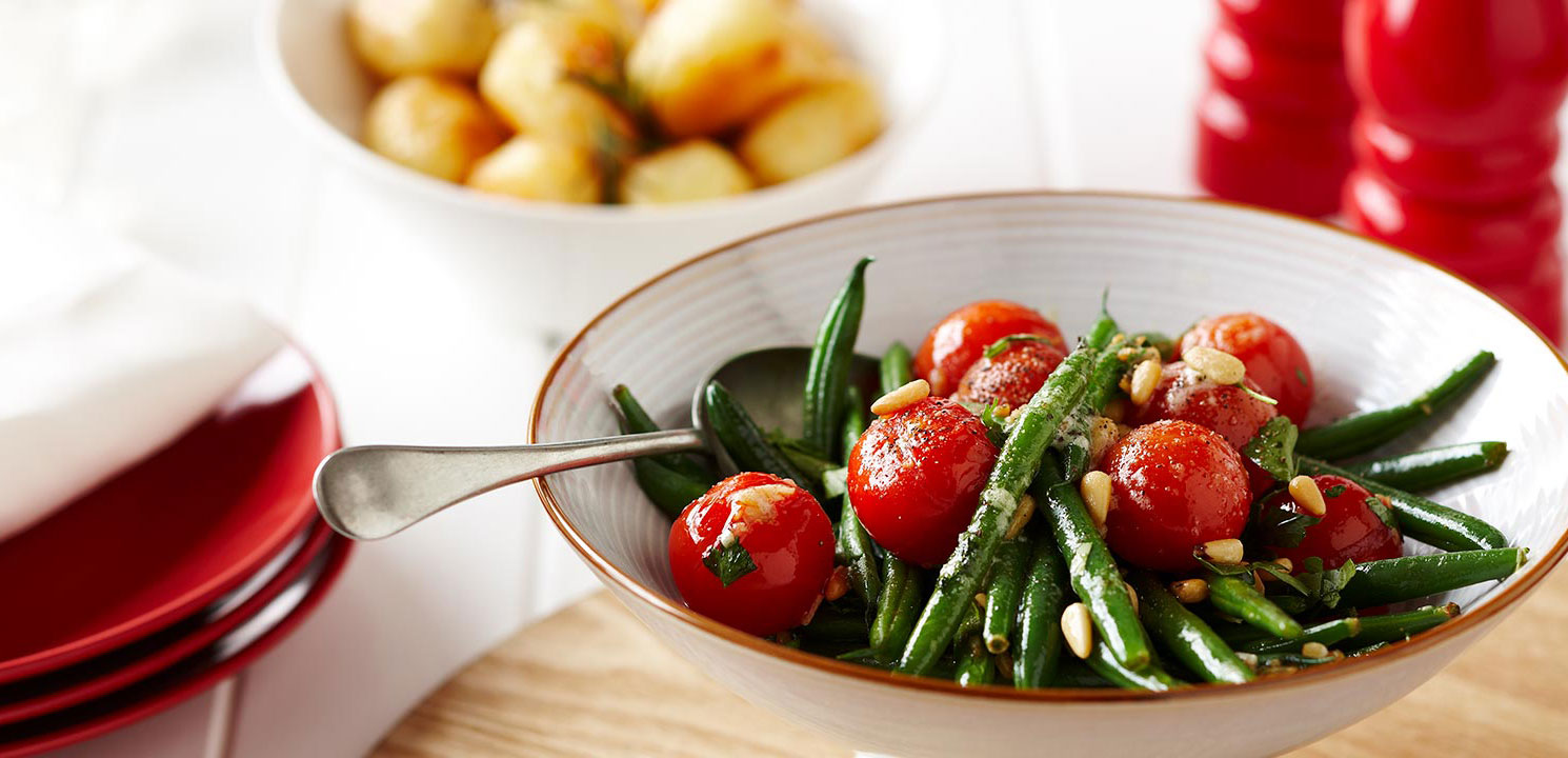 Beans and Cherry Tomatoes with Pine Nut Butter