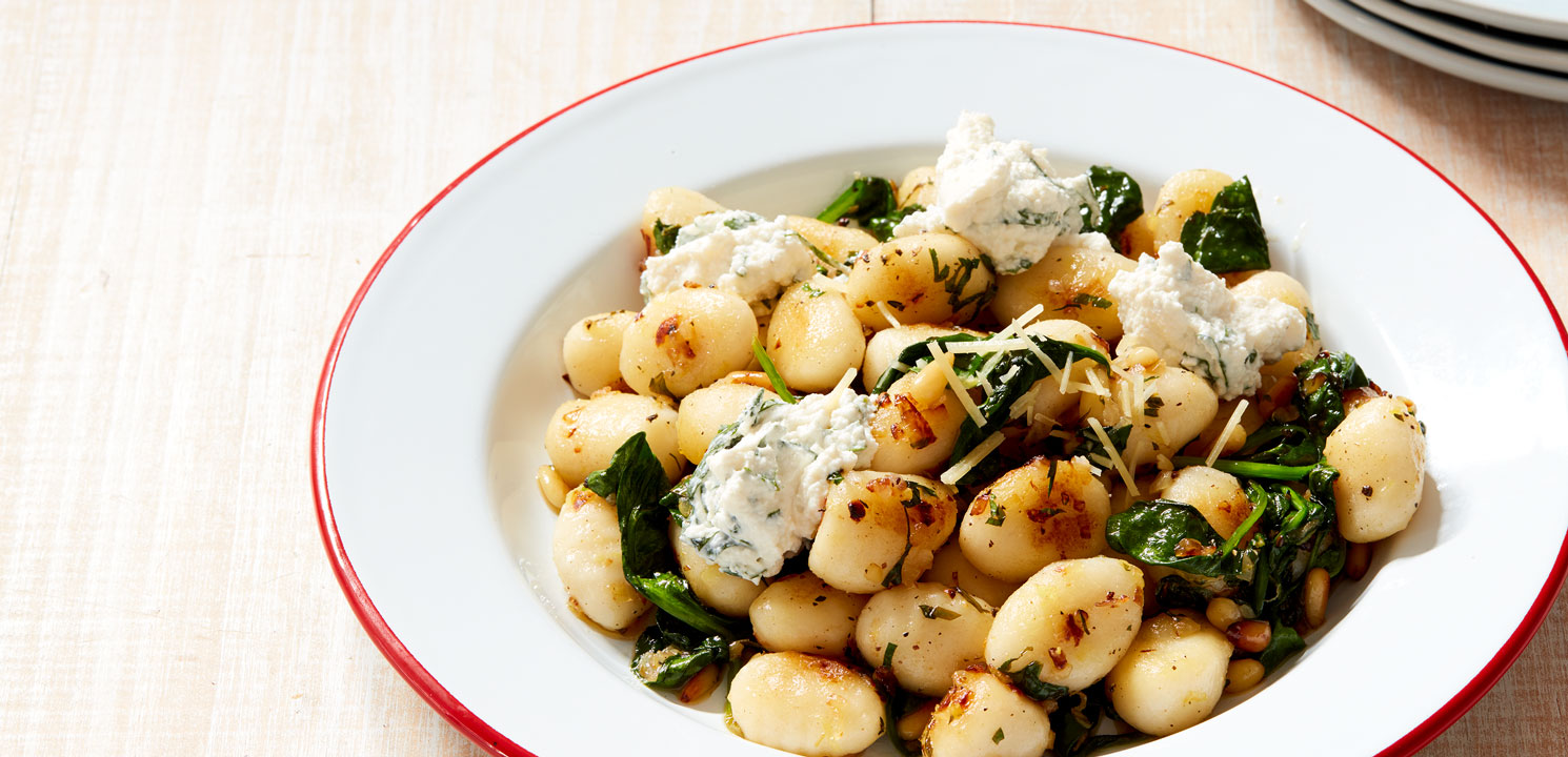 Garlic Lemon Pan Fried Gnocchi with Basil Ricotta